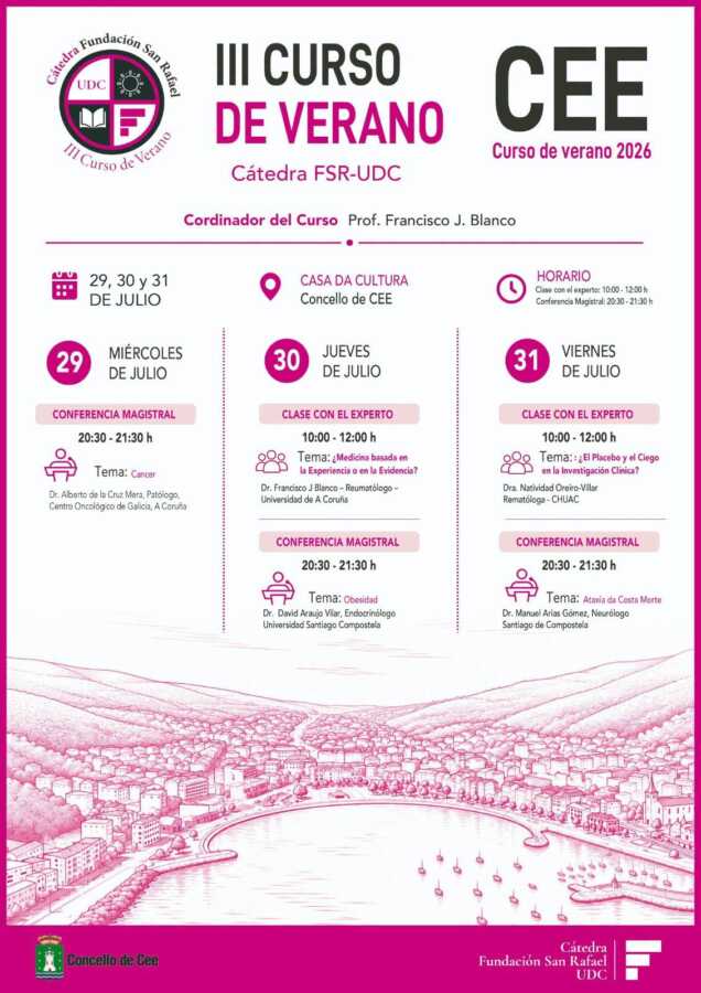 Cartel del III Curso de Verano de la Cátedra FSR-UDC en Cee, del 29 al 31 de julio de 2026