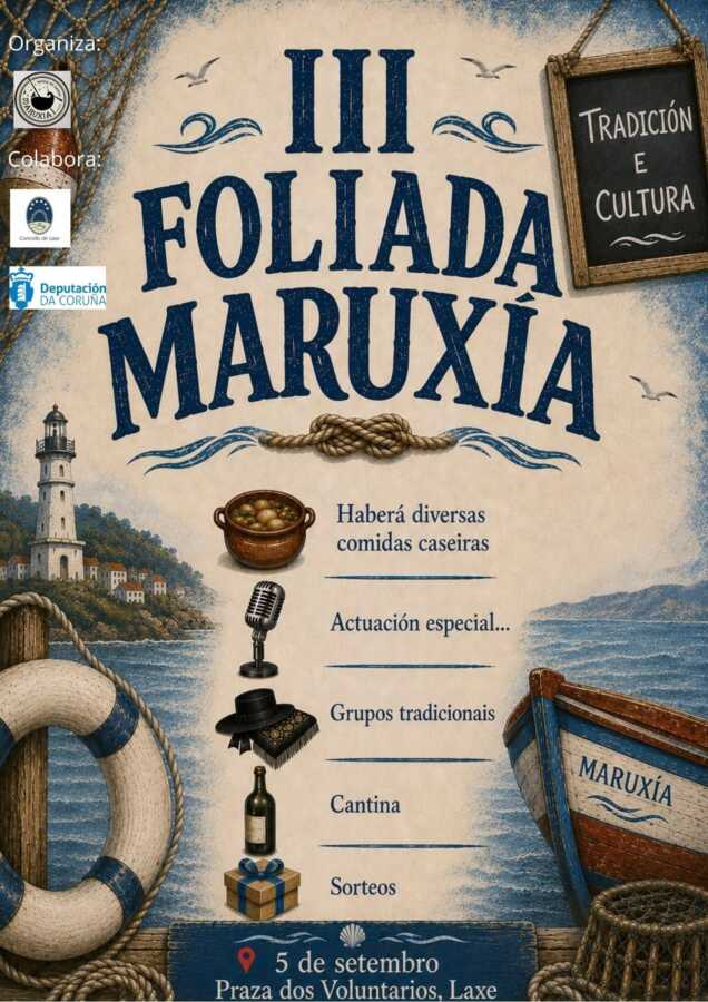 Cartel de la III Foliada Maruxía en Laxe, el 5 de septiembre de 2026