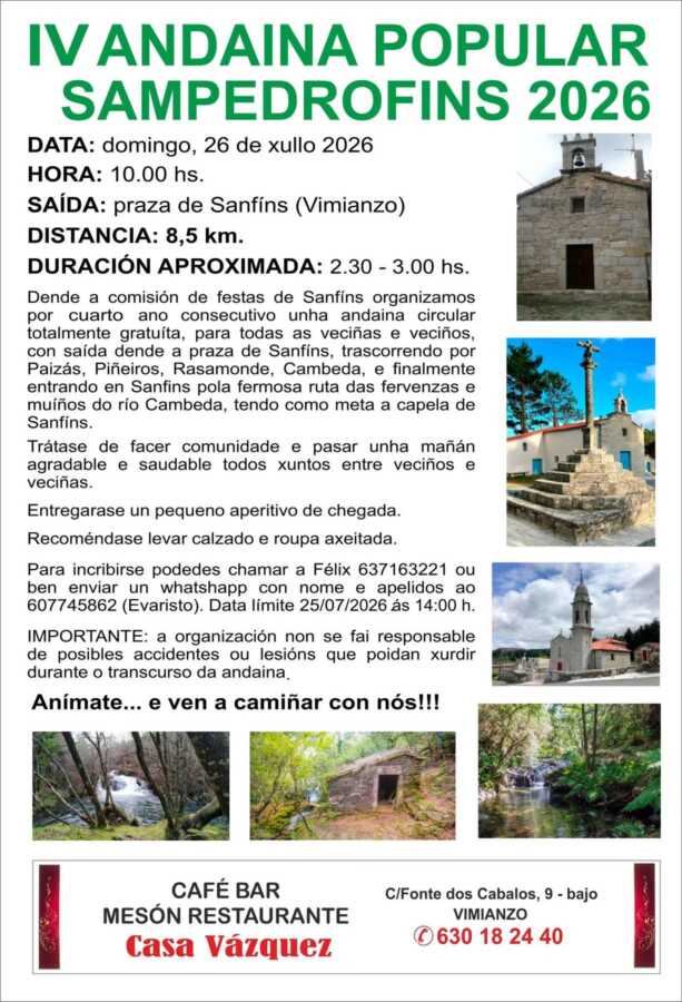 Cartel de la IV Andaina Popular Sampedrofíns 2026 en Sanfíns, Vimianzo