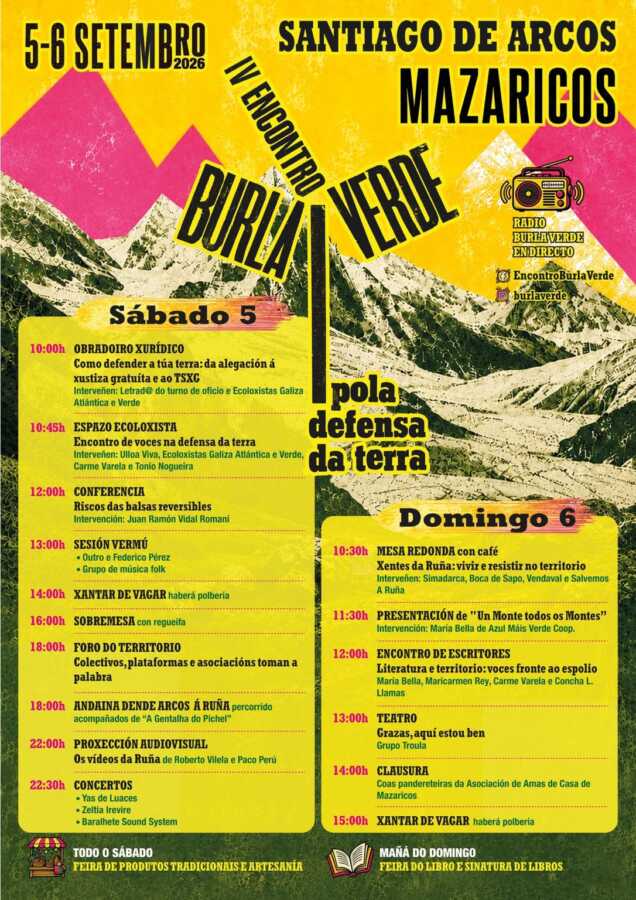 Cartel del IV Encontro Burla Verde en Santiago de Arcos, Mazaricos, los días 5 y 6 de septiembre de 2026