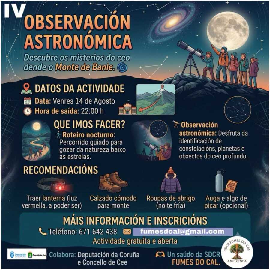 Cartel de la IV Observación Astronómica en el Monte de Banle, Ameixenda