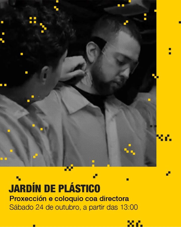 Cartel da proxección de Jardín de Plástico e coloquio coa directora nos VI Premios Fouciño de Baio o 24 de outubro de 2026.