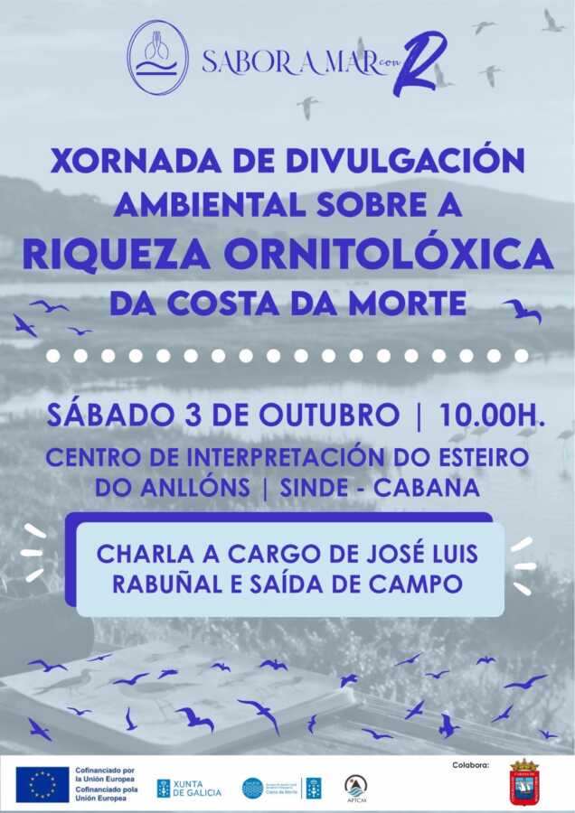 Cartel de la jornada de divulgación ambiental sobre la riqueza ornitológica de la Costa da Morte en Cabana