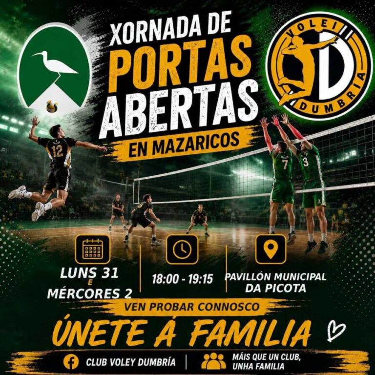 Jornada de portas abertas de voleibol do Club Voley Dumbría no Pavillón Municipal da Picota, Mazaricos