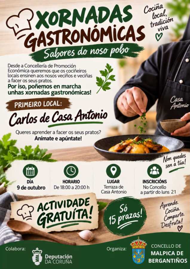 Cartel das Xornadas Gastronómicas con Carlos de Casa Antonio en Malpica