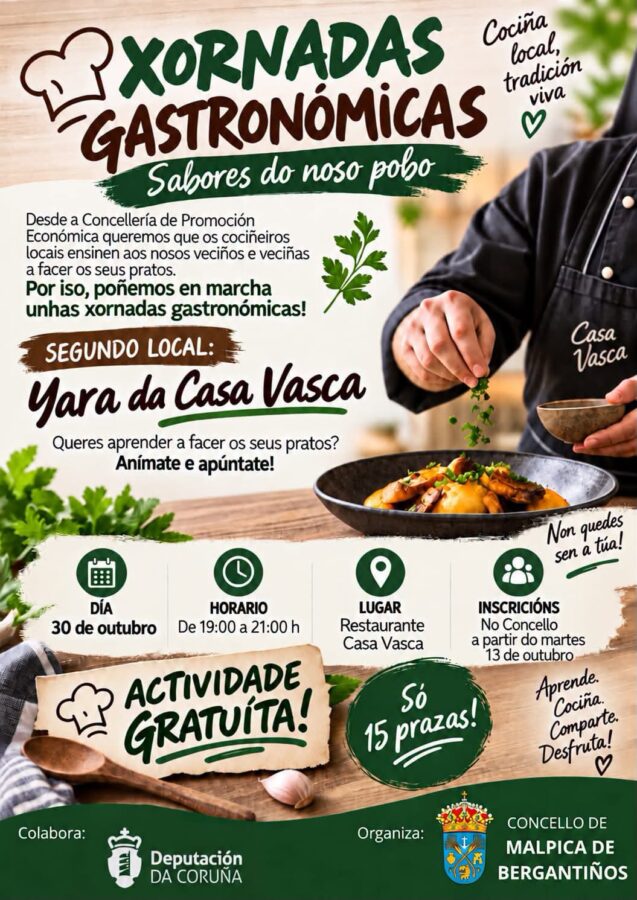 Cartel da segunda xornada gastronómica con Yara en Casa da Vasca, Malpica, 30 de outubro de 2026