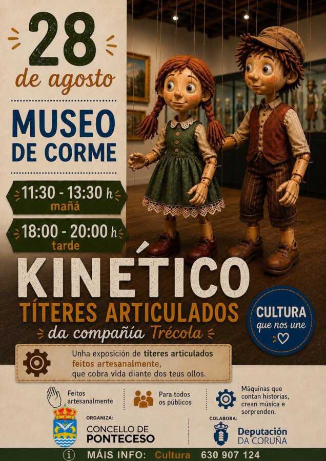 Cartel de Kinetico, exposición de títeres articulados de la compañía Trécola en el Museo de Corme