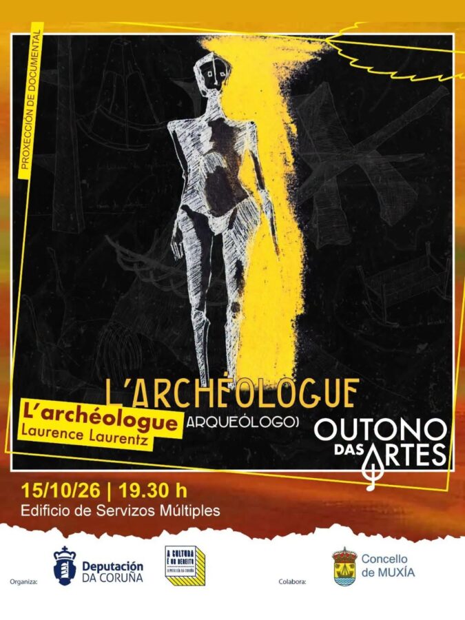Cartel de L’archéologue (O arqueólogo), proyección y coloquio en Muxía, 15 de octubre de 2026 a las 19:30