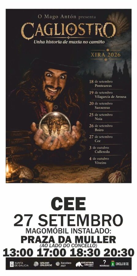 Cartel de Cagliostro do Mago Antón en Cee o 27 de setembro de 2026