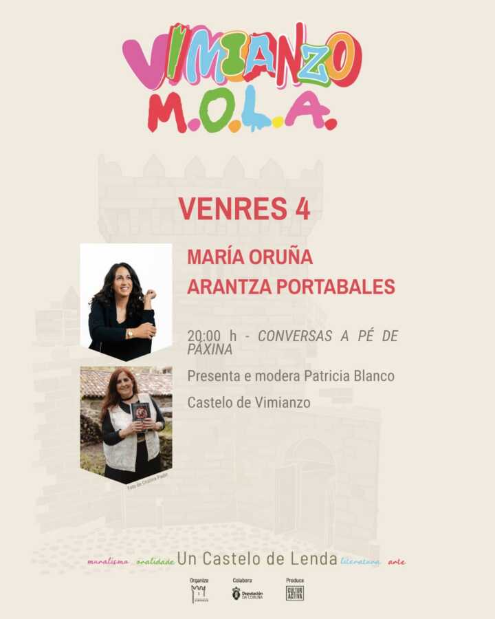María Oruña y Arantza Portabales en Conversas a Pé de Páxina de Vimianzo M.O.L.A., 4 de septiembre de 2026.