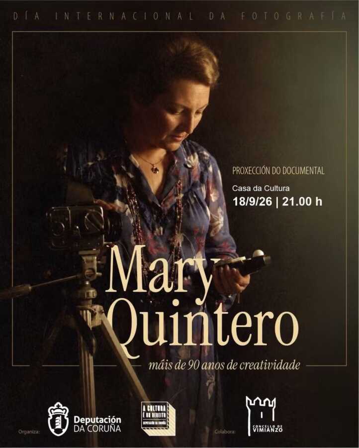 Cartel de la proyección del documental Mary Quintero, más de 90 años de creatividad, en Vimianzo, 18 de septiembre de 2026