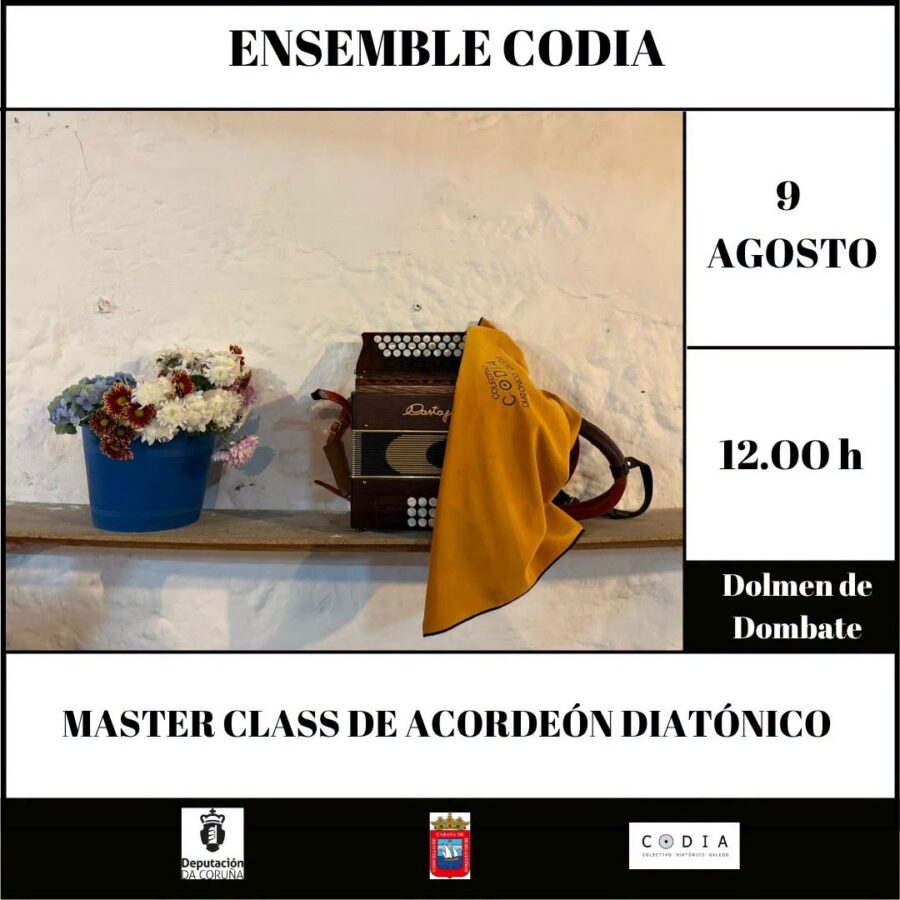 Cartel de la masterclass de acordeón diatónico de Ensemble Codia en el Dolmen de Dombate