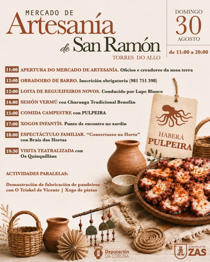 Cartel del Mercado de Artesanía de San Ramón 2026 en las Torres do Allo, Zas