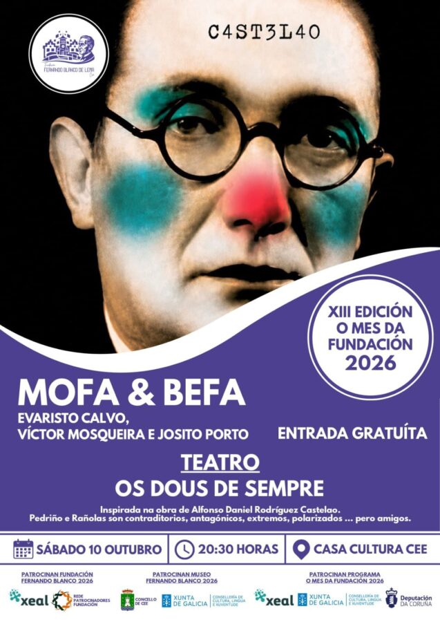 Cartel de Mofa & Befa con la obra Os dous de sempre, sábado 10 de octubre a las 20:30 en la Casa da Cultura de Cee