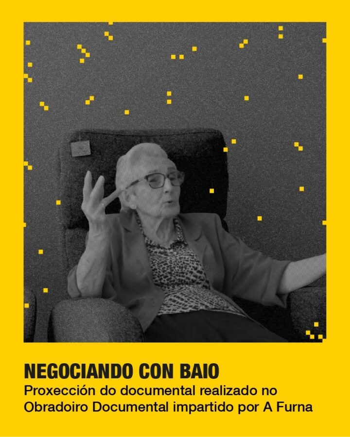 Cartel de Negociando con Baio, documental realizado pola rapazada no obradoiro de A Furna e presentado nos VI Premios Fouciño.