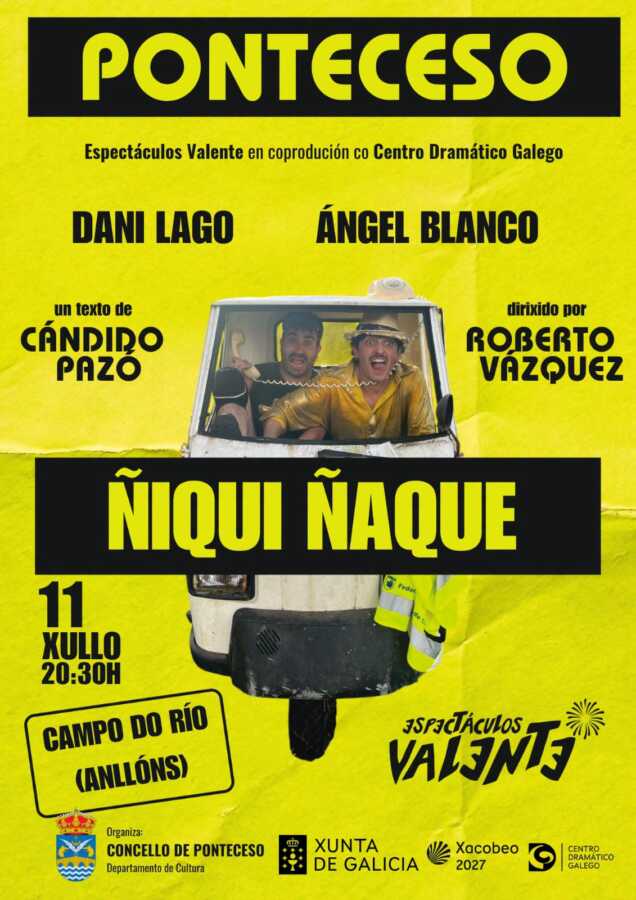 Cartel de la obra Ñiqui Ñaque en Ponteceso, el 11 de julio en el Campo do Río de Anllóns
