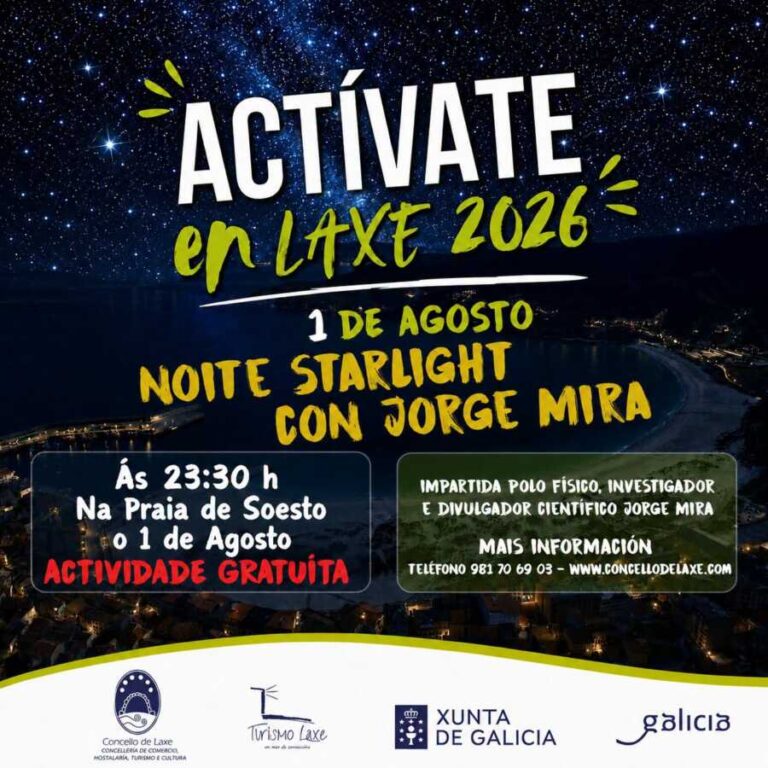 Cartel de la Noche Starlight en la playa de Soesto, Laxe, el 1 de agosto de 2026 con Jorge Mira