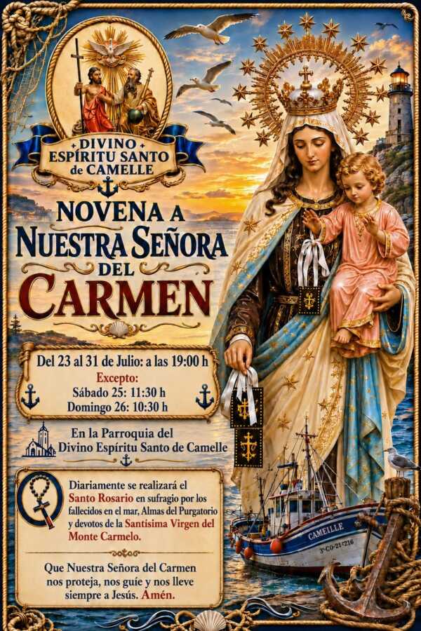 Cartel de la Novena a Nuestra Señora del Carmen en la Parroquia del Divino Espíritu Santo de Camelle