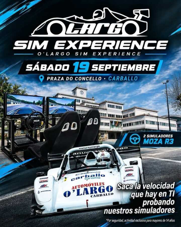 Cartel de O'Largo Sim Experience en la Praza do Concello de Carballo, 19 de septiembre de 2026