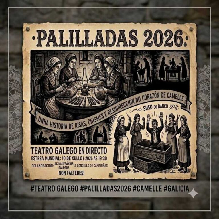 Cartel de Palilladas 2026, obra de teatro gallego en directo en Camelle