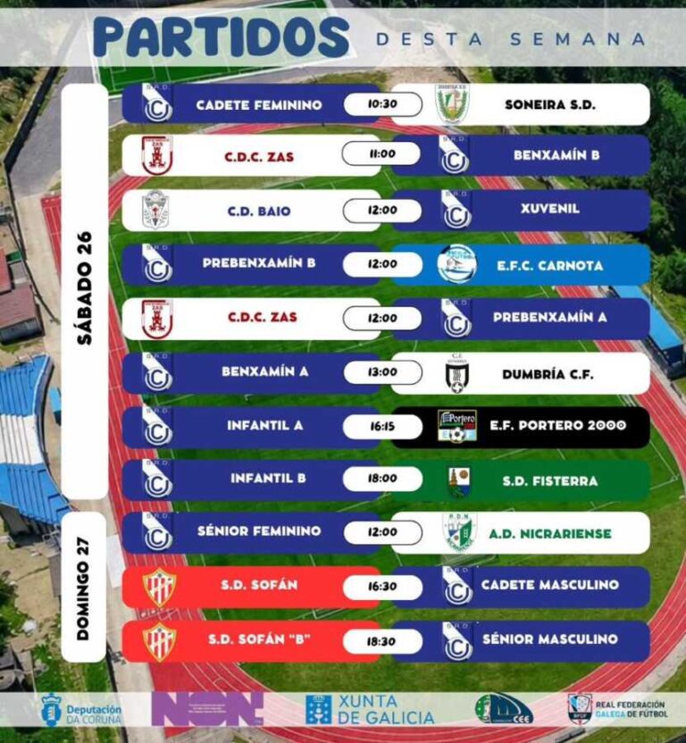 Cartel de partidos de la SRD Unión Club Cee del 26 y 27 de septiembre de 2026