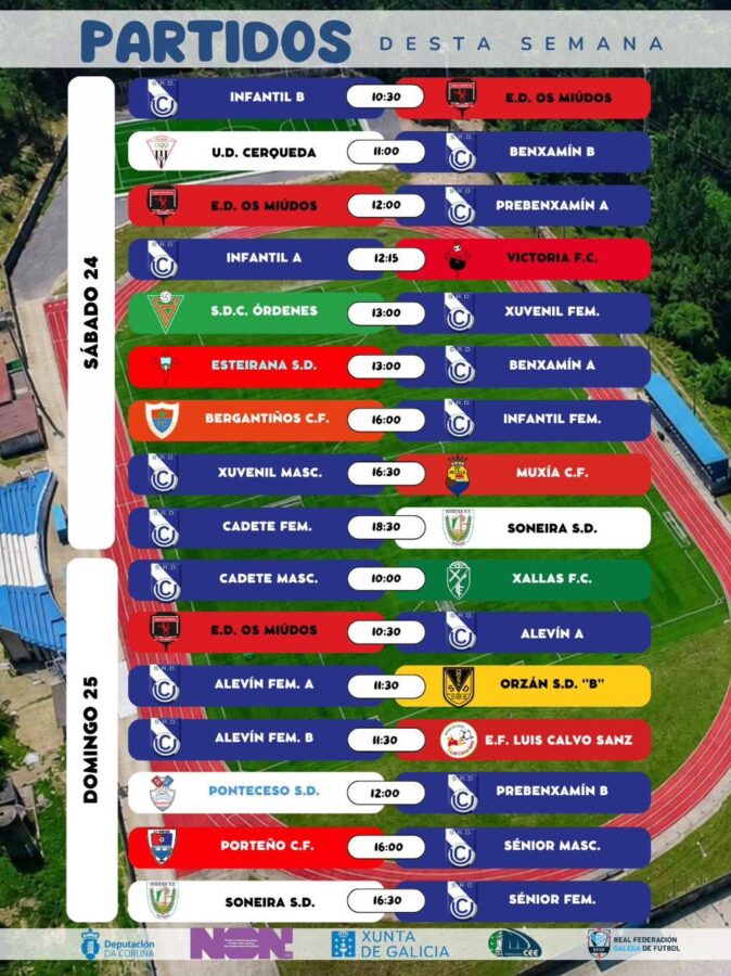 Calendario de partidos de la SRD Unión Club Cee para el 24 y 25 de octubre de 2026