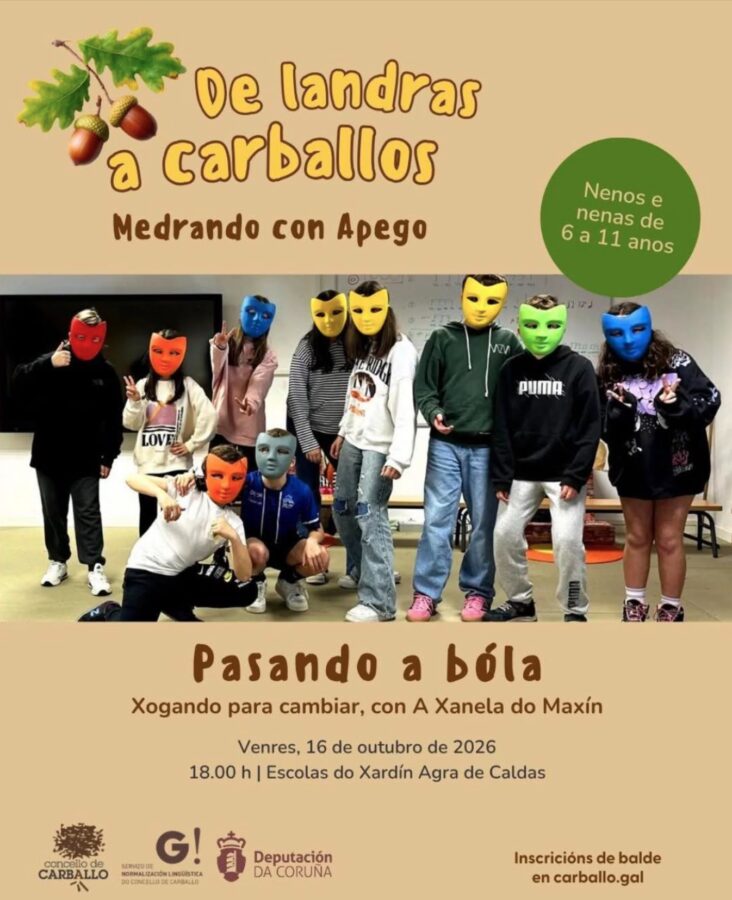 Cartel de Pasando a bóla de A Xanela do Maxín, actividad infantil en Carballo el 16 de octubre de 2026