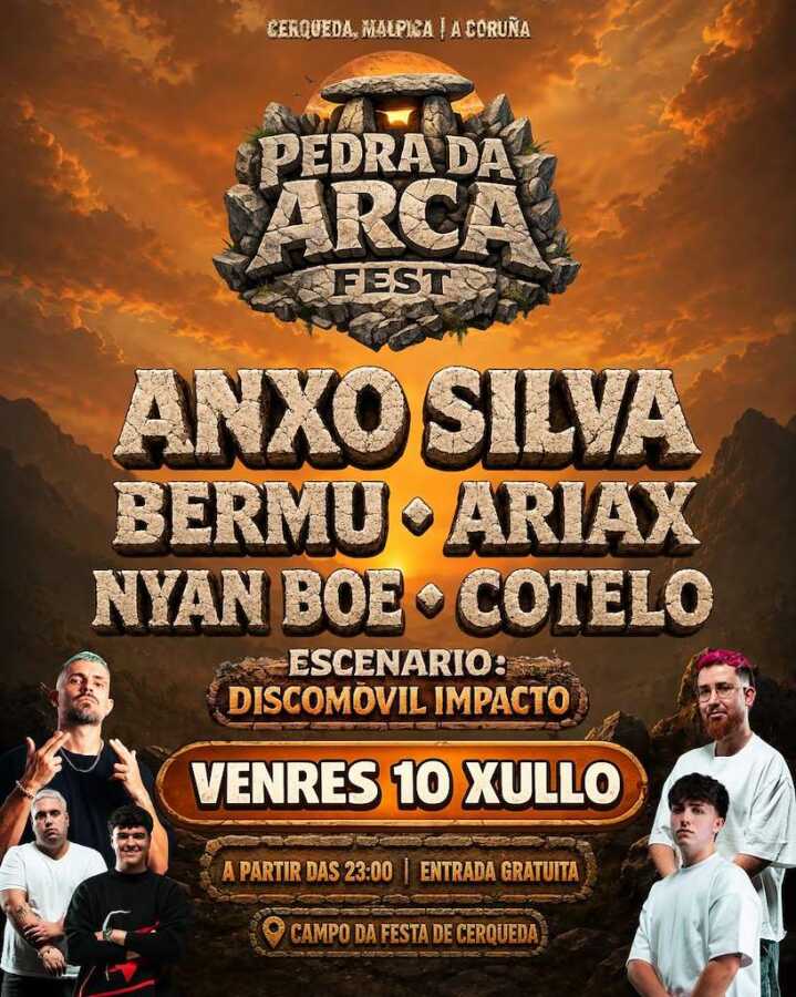 Cartel de Pedra da Arca Fest en Cerqueda, con actuaciones musicales el 10 de julio