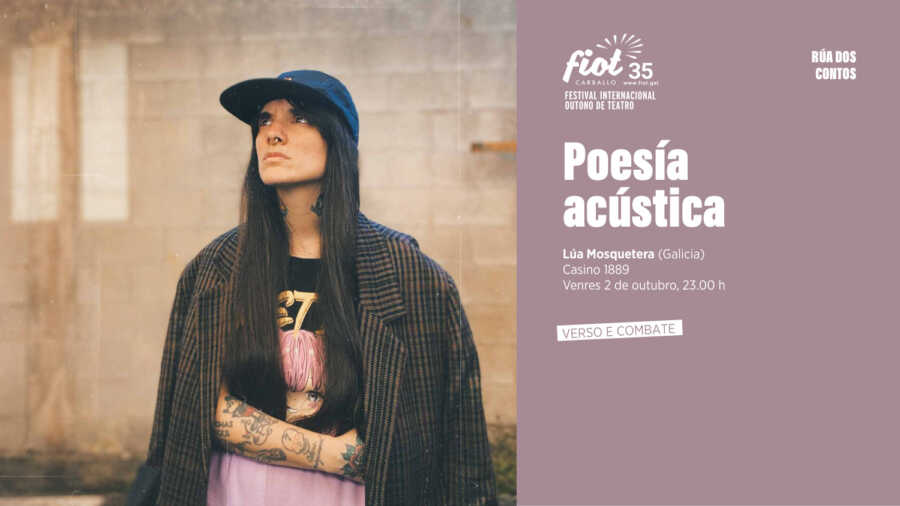 Cartel de Poesía acústica, de Lúa Mosquetera, no FIOT 2026 de Carballo