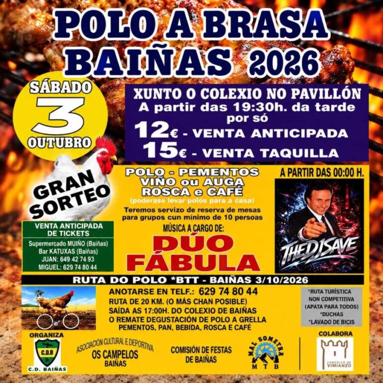 Cartel de Polo a Brasa Baíñas 2026, el 3 de octubre en Baíñas, Vimianzo