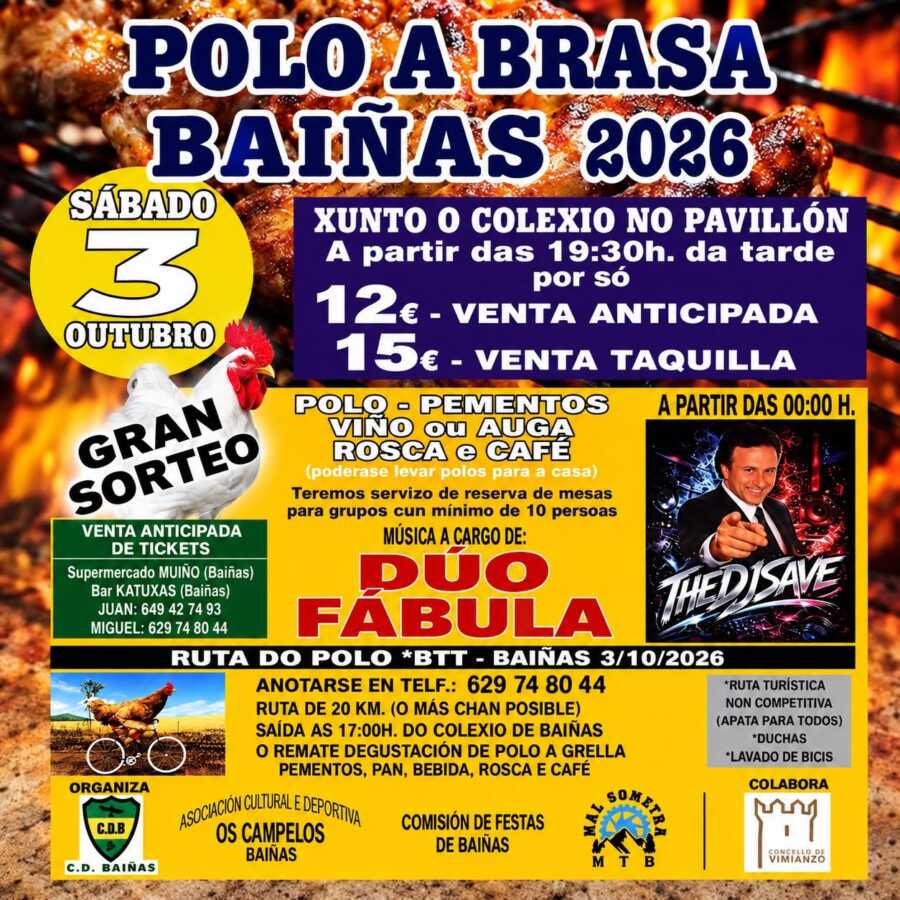 Cartel de Polo a Brasa Baíñas 2026, el 3 de octubre en Baíñas, Vimianzo