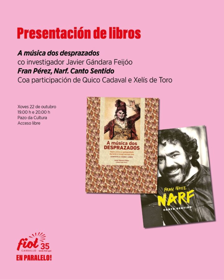 Cartel de la presentación de A música dos desprazados y Fran Pérez NARF. Canto sentido, FIOT 2026 en Carballo