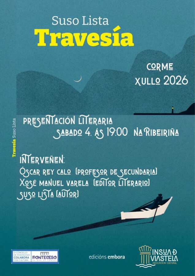 Cartel de la presentación literaria de Travesía, de Suso Lista, en A Ribeiriña de Corme