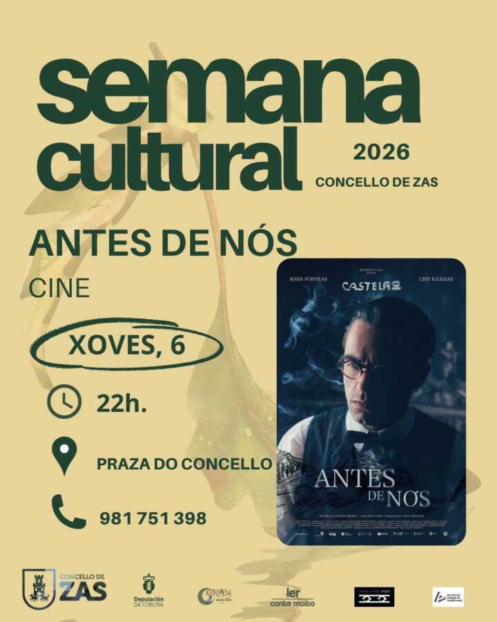 Cartel da proxección de Antes de nós na Semana Cultural de Zas 2026