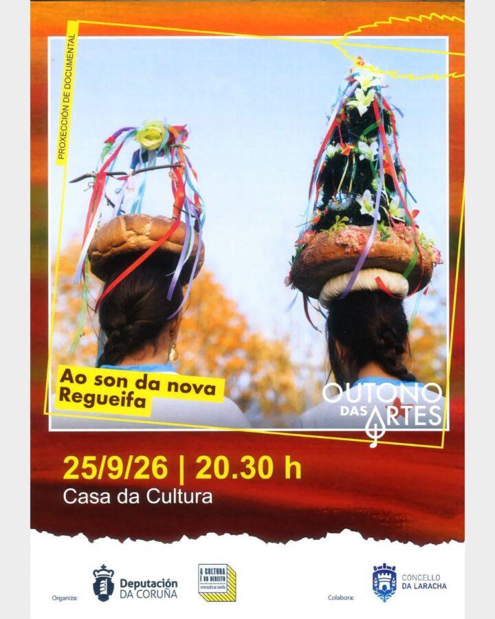 Cartel da proxección documental «Ao son da nova regueifa» na Casa da Cultura da Laracha, o 25 de setembro de 2026 ás 20:30 h.