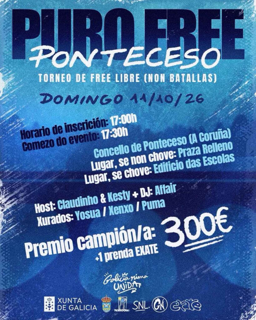 Cartel Puro Free Ponteceso do 11 de outubro de 2026, torneo de freestyle libre