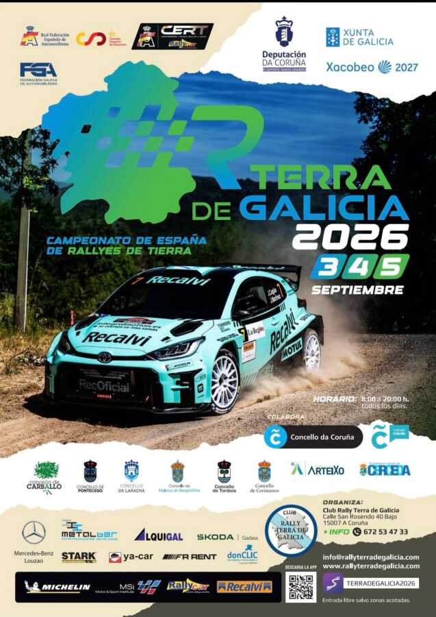 Cartel del Rally Terra Galicia 2026, los días 3, 4 y 5 de septiembre