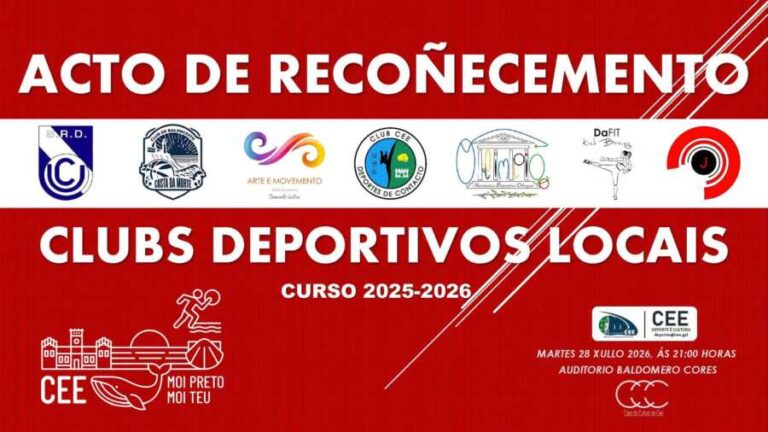 Cartel del acto de reconocimiento a los clubes deportivos locales de Cee del curso 2025-2026