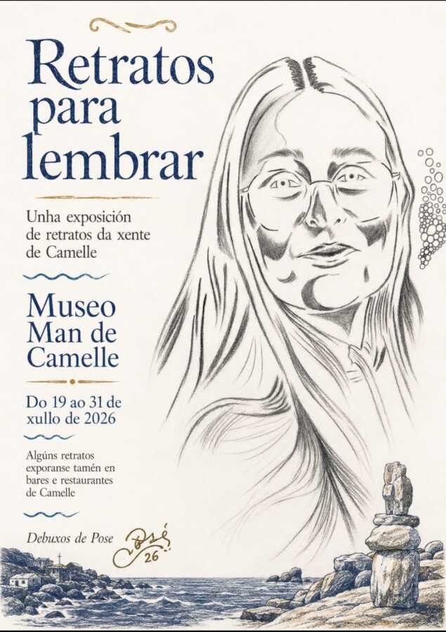 Cartel de la exposición Retratos para lembrar en el Museo Man de Camelle