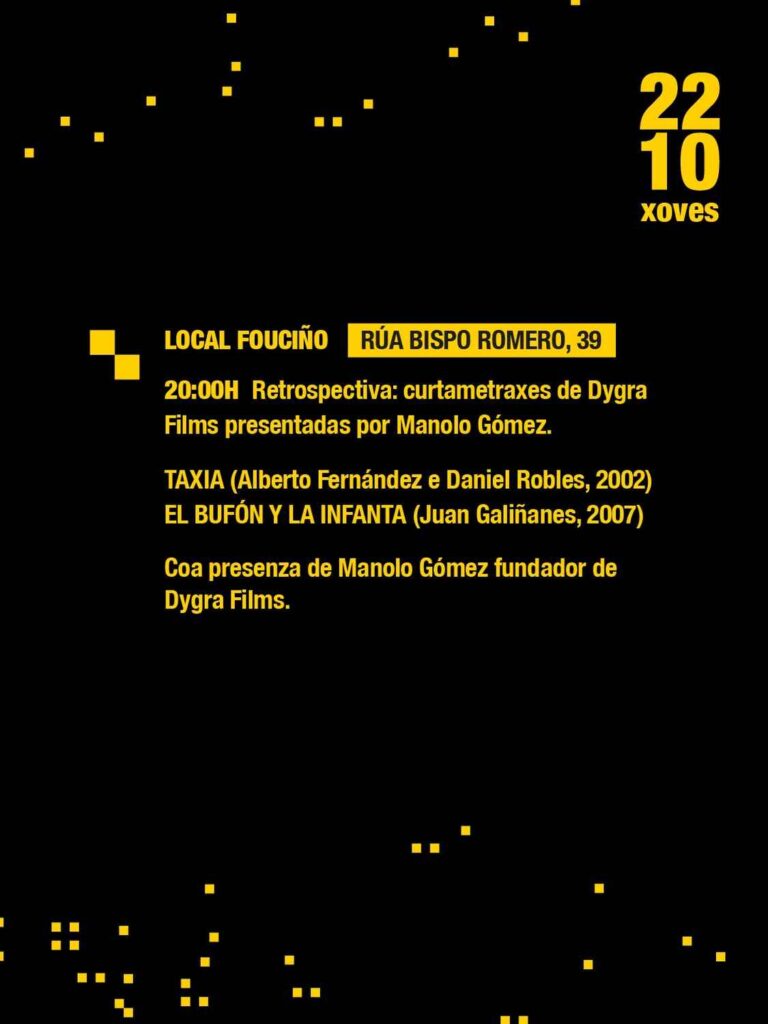 Cartel da retrospectiva de Dygra Films no Local Fouciño de Baio, 22 de outubro de 2026