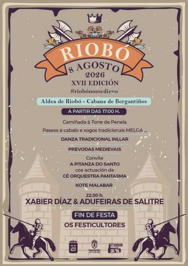 Cartel de la XVII edición de Riobó no Medievo, el 8 de agosto de 2026 en Riobó, Cabana de Bergantiños