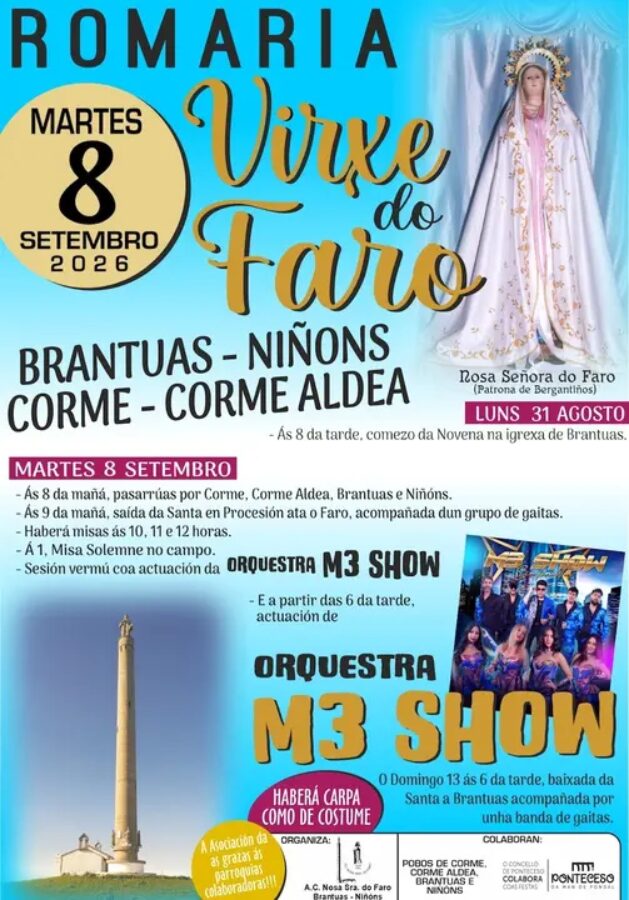 Cartel de la Romaría da Virxe do Faro 2026 en Brantuas, Ponteceso