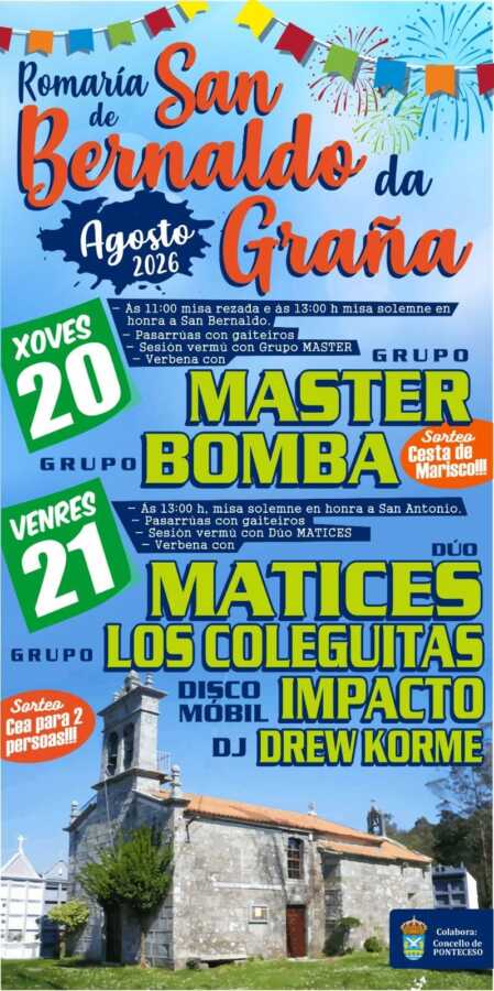 Cartel de la Romaría de San Bernaldo da Graña 2026, con programa de los días 20 y 21 de agosto