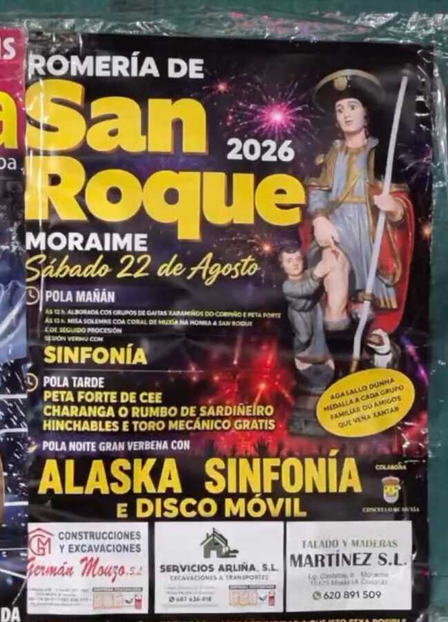 Cartel da Romaría de San Roque 2026 en Moraime, Muxía