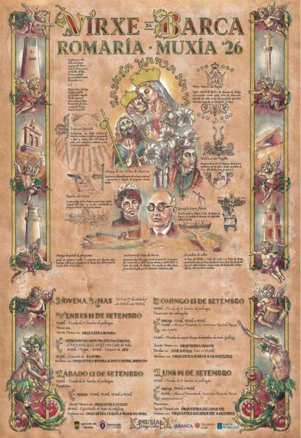 Cartel da Romaría da Virxe da Barca 2026 en Muxía, do 11 ao 14 de setembro
