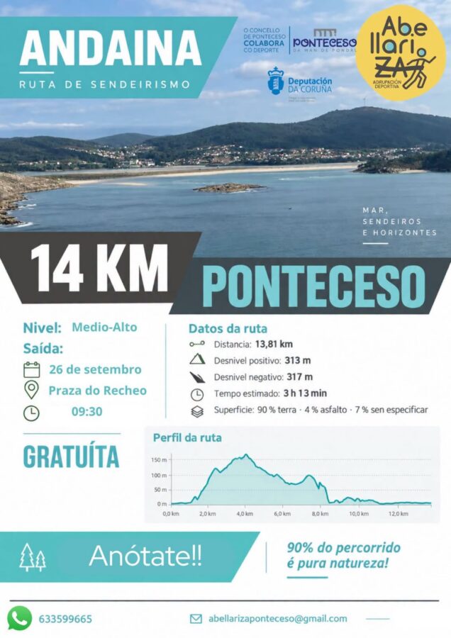Cartel da andaina de 14 km en Ponteceso do 26 de setembro de 2026