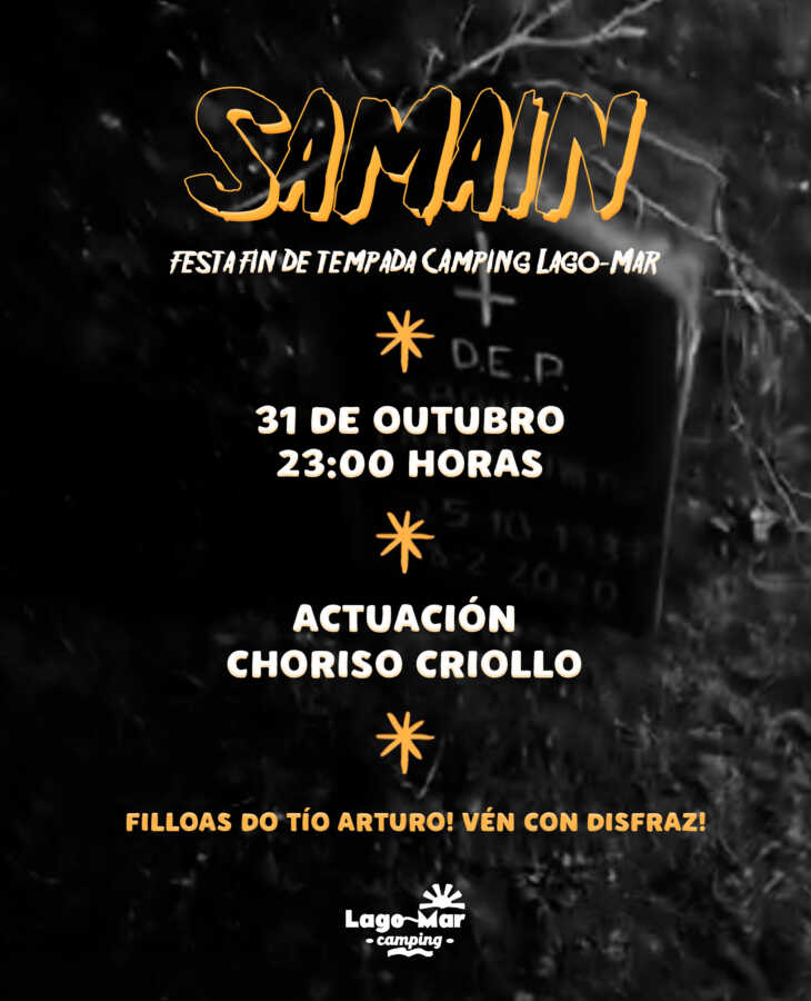 Cartel de Samaín y fiesta de fin de temporada en Camping Lago-Mar, Muxía