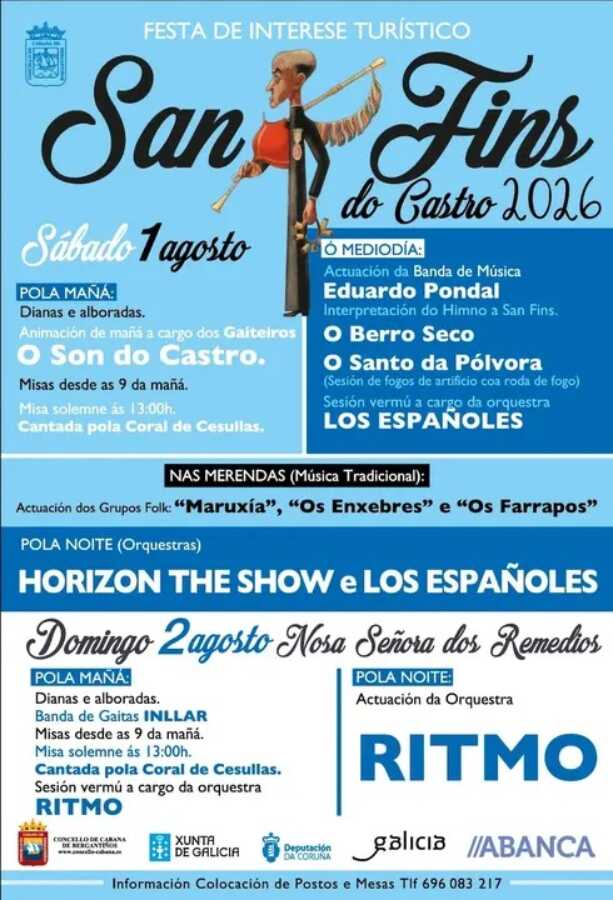 Cartel de San Fins do Castro 2026, celebrado los días 1 y 2 de agosto en San Fins do Castro, Cesullas