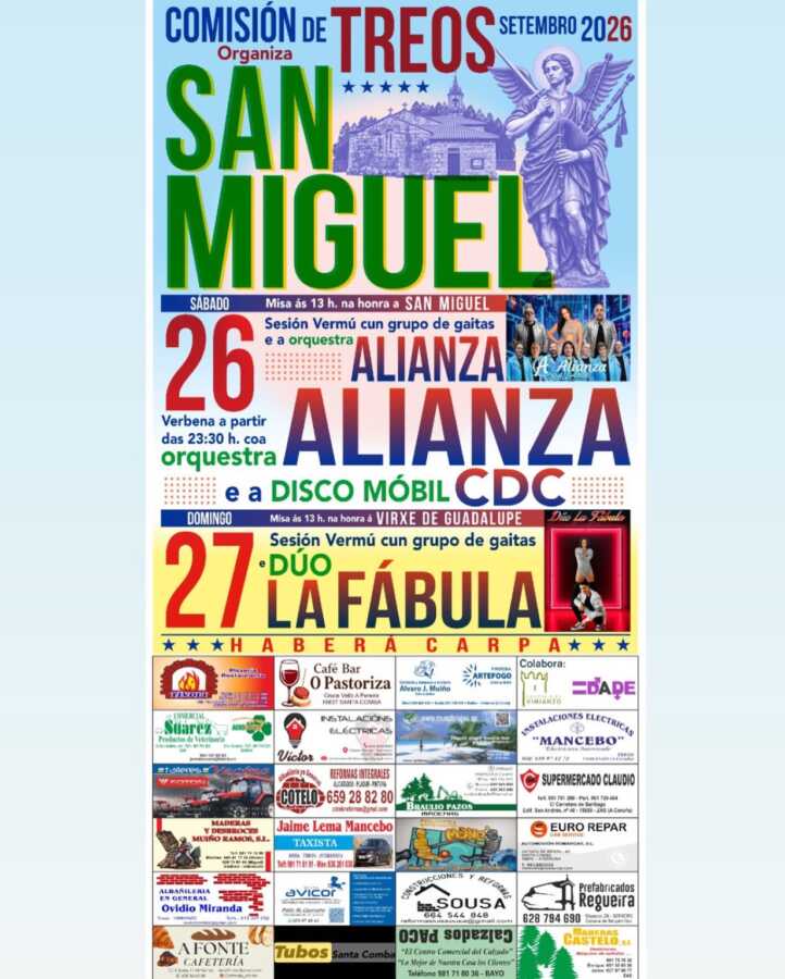 Cartel de las fiestas de San Miguel de Treos 2026, con programación del 26 y 27 de septiembre