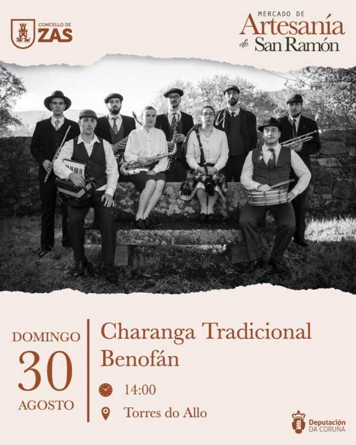 Cartel da actuación da Charanga Tradicional Benofán nas Torres do Allo, o domingo 30 de agosto ás 14:00.